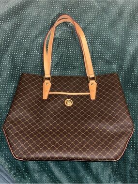 Rioni Brown Patterned Tote with Tan Handles